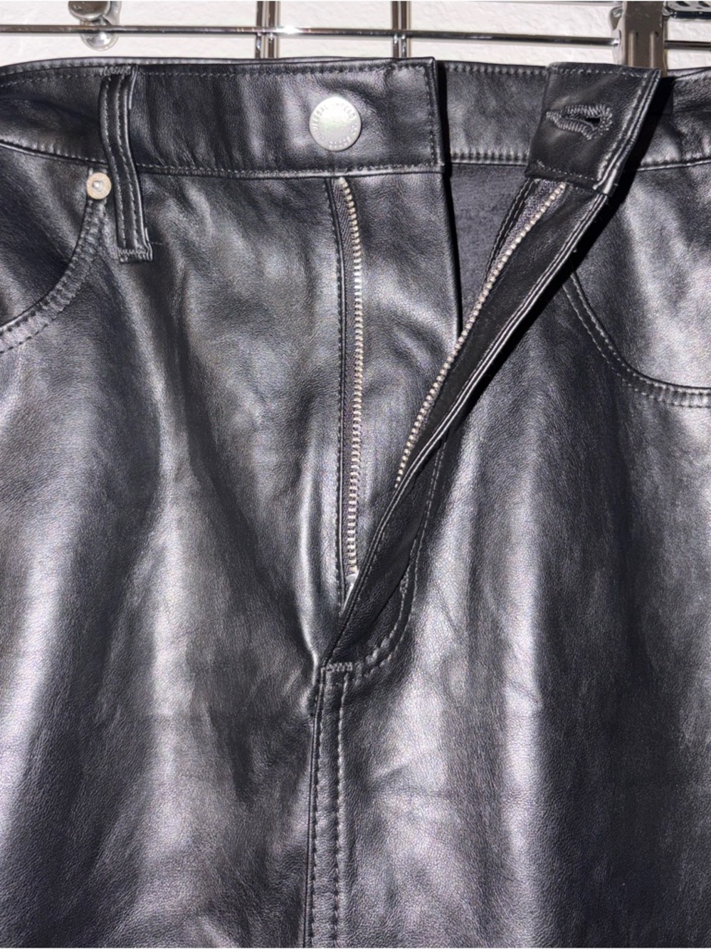 Faux Leather Midi Pencil Skirt with Front Slit - Black Size 8 - Picture 5 of 7